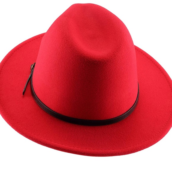 FALETO Two Tone Red Bottom Wide Brim Wool Felt Fedora Hat Panama Hat for Men - Picture 7 of 8